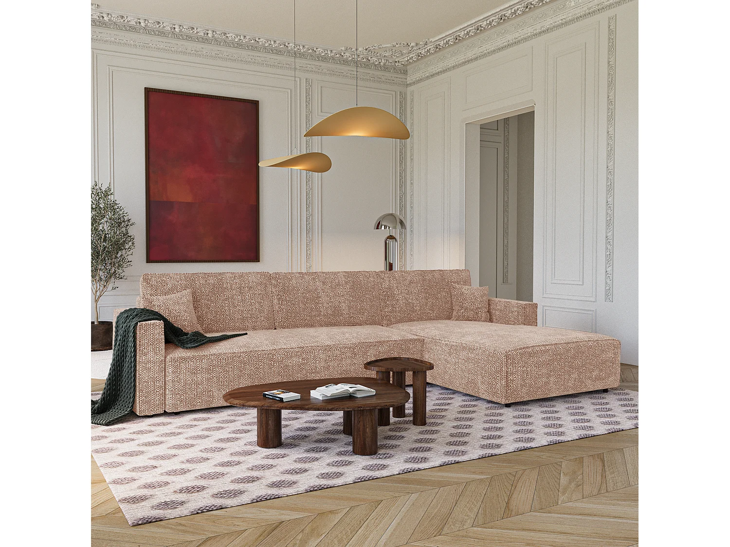 Canapé d'angle droit convertible avec coffre