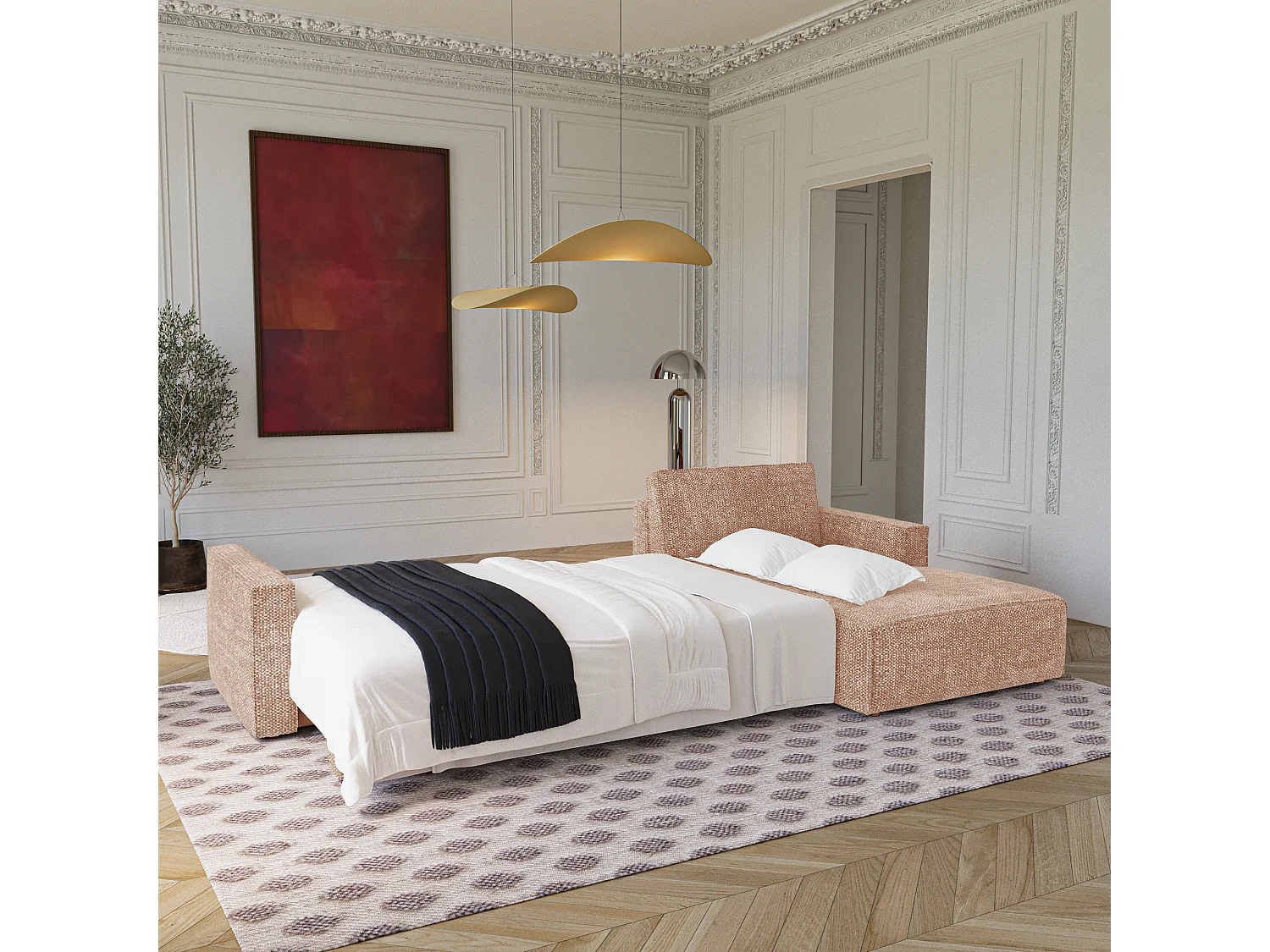 Canapé d'angle droit convertible avec coffre