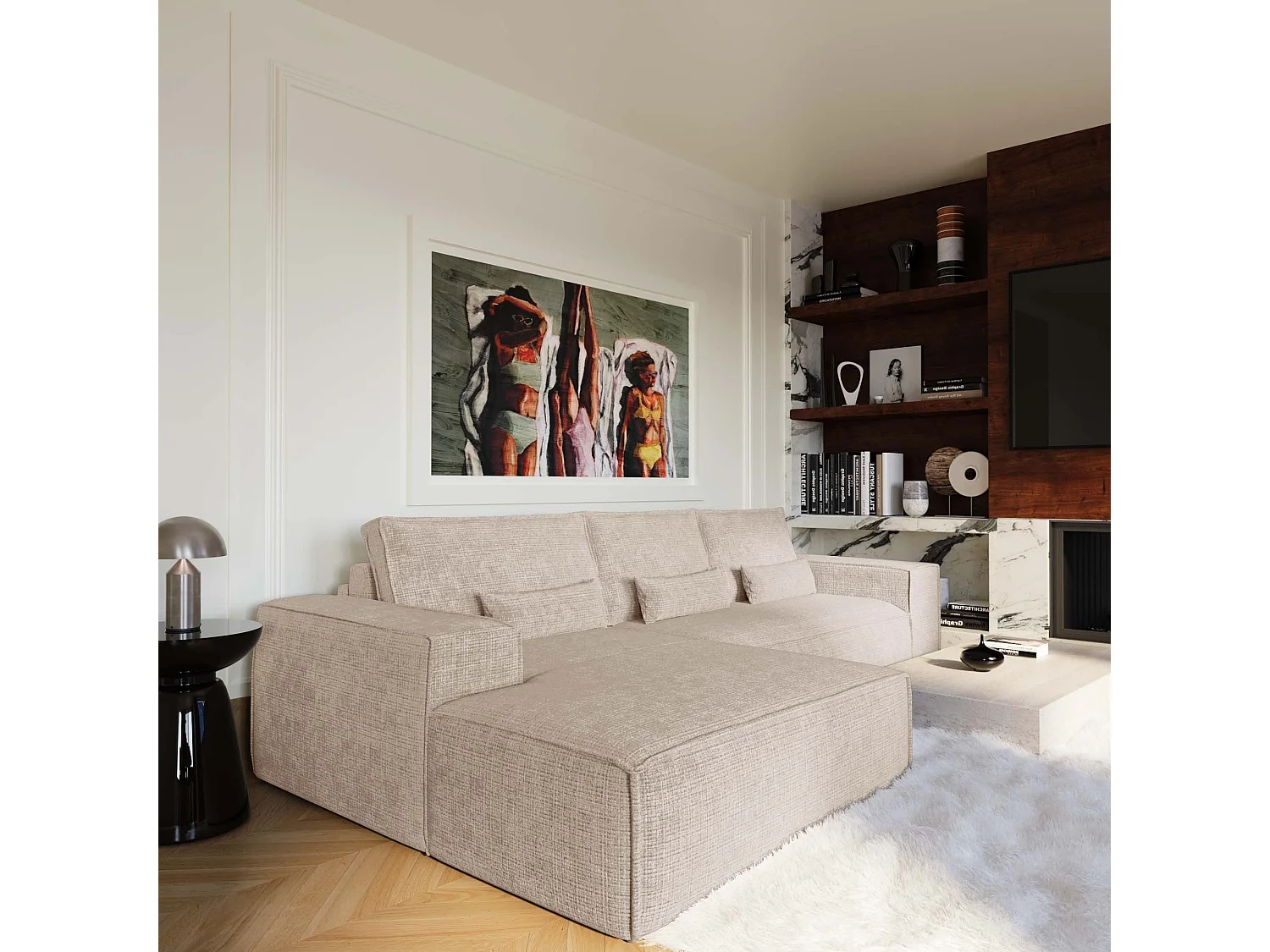 Canapé d'angle gauche convertible express JUNE en Velours gaufré