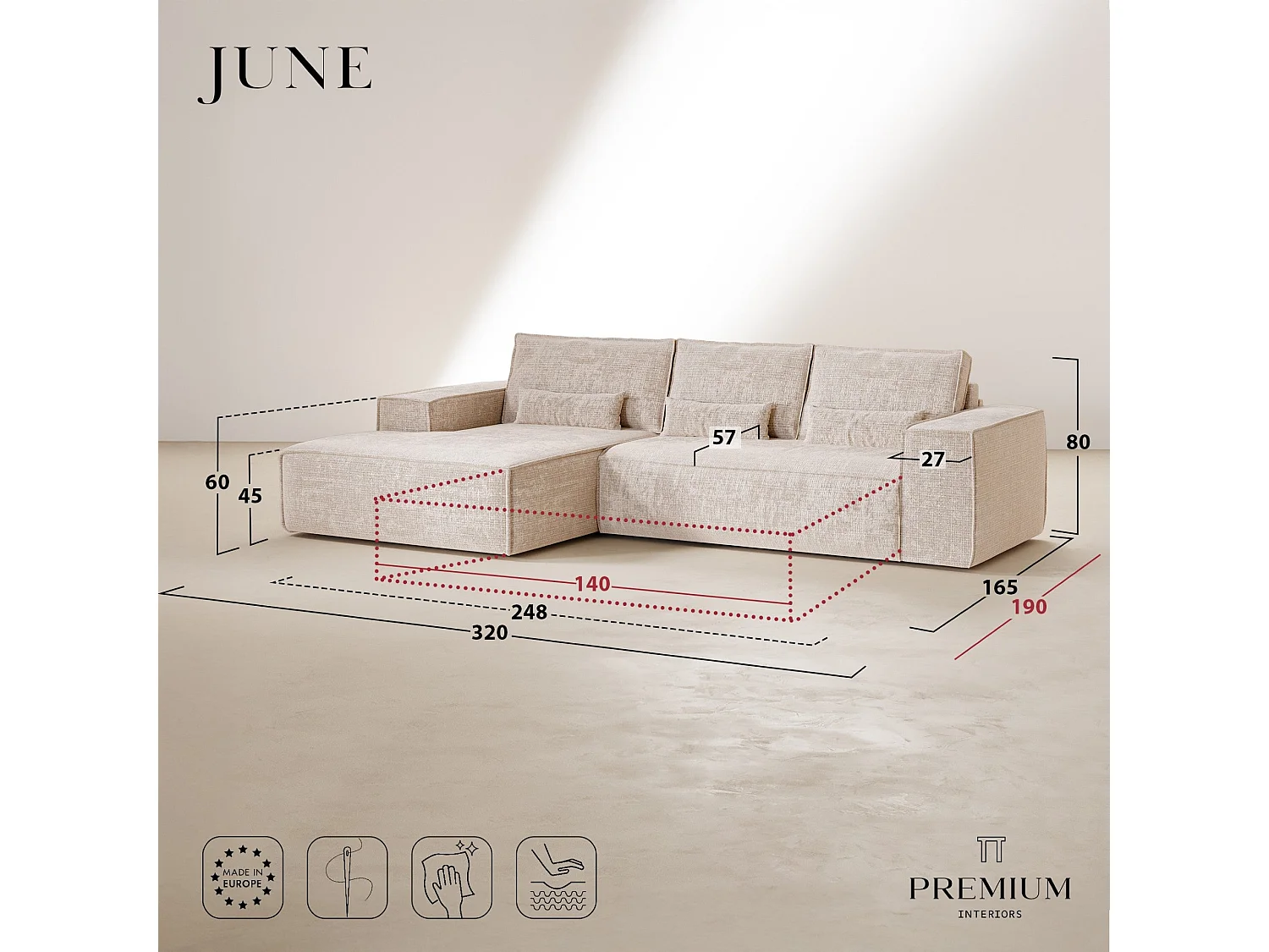 Canapé d'angle gauche convertible express JUNE en Velours gaufré