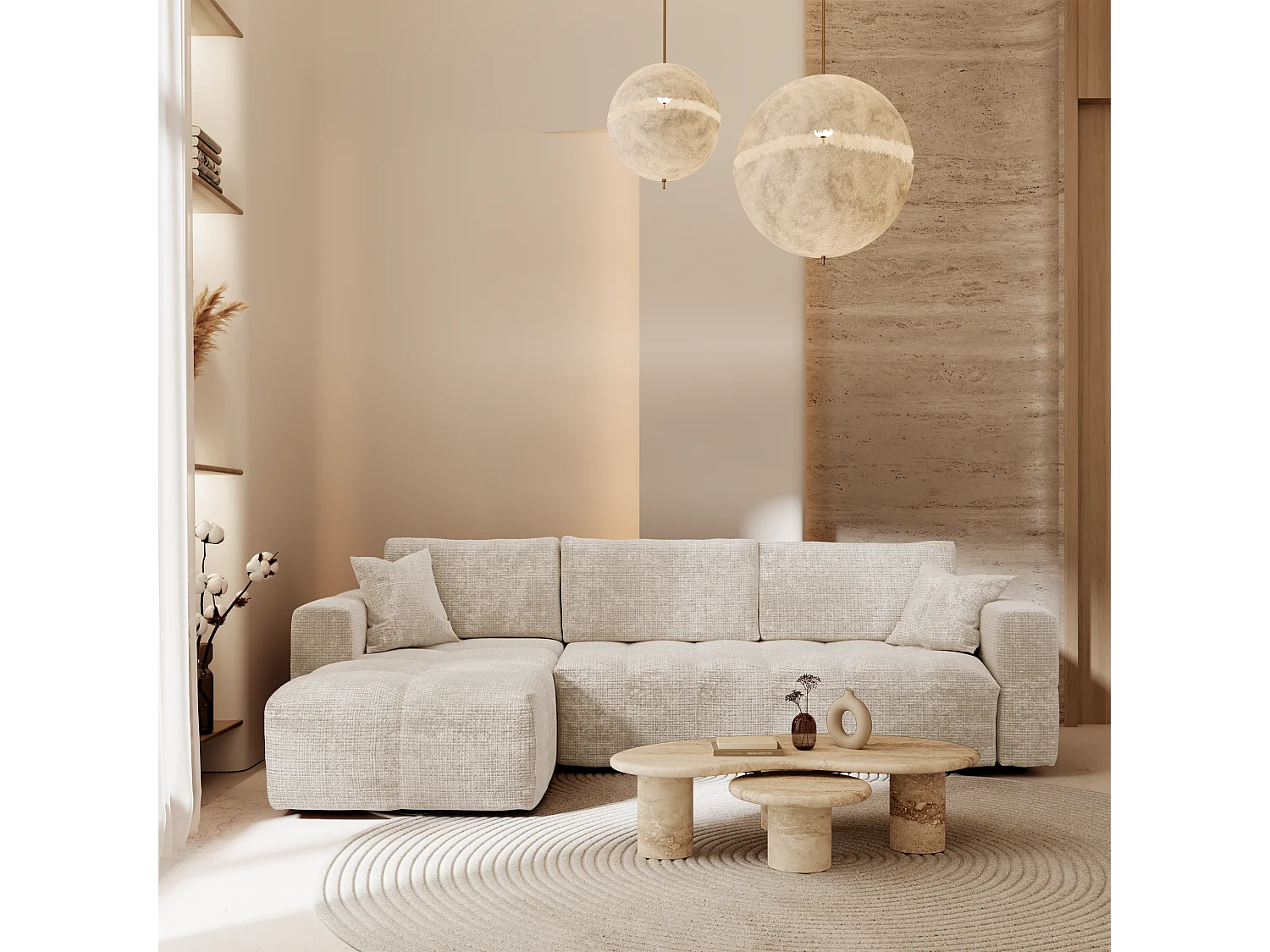 Canapé d'angle gauche convertible express VIBE en Velours gaufré