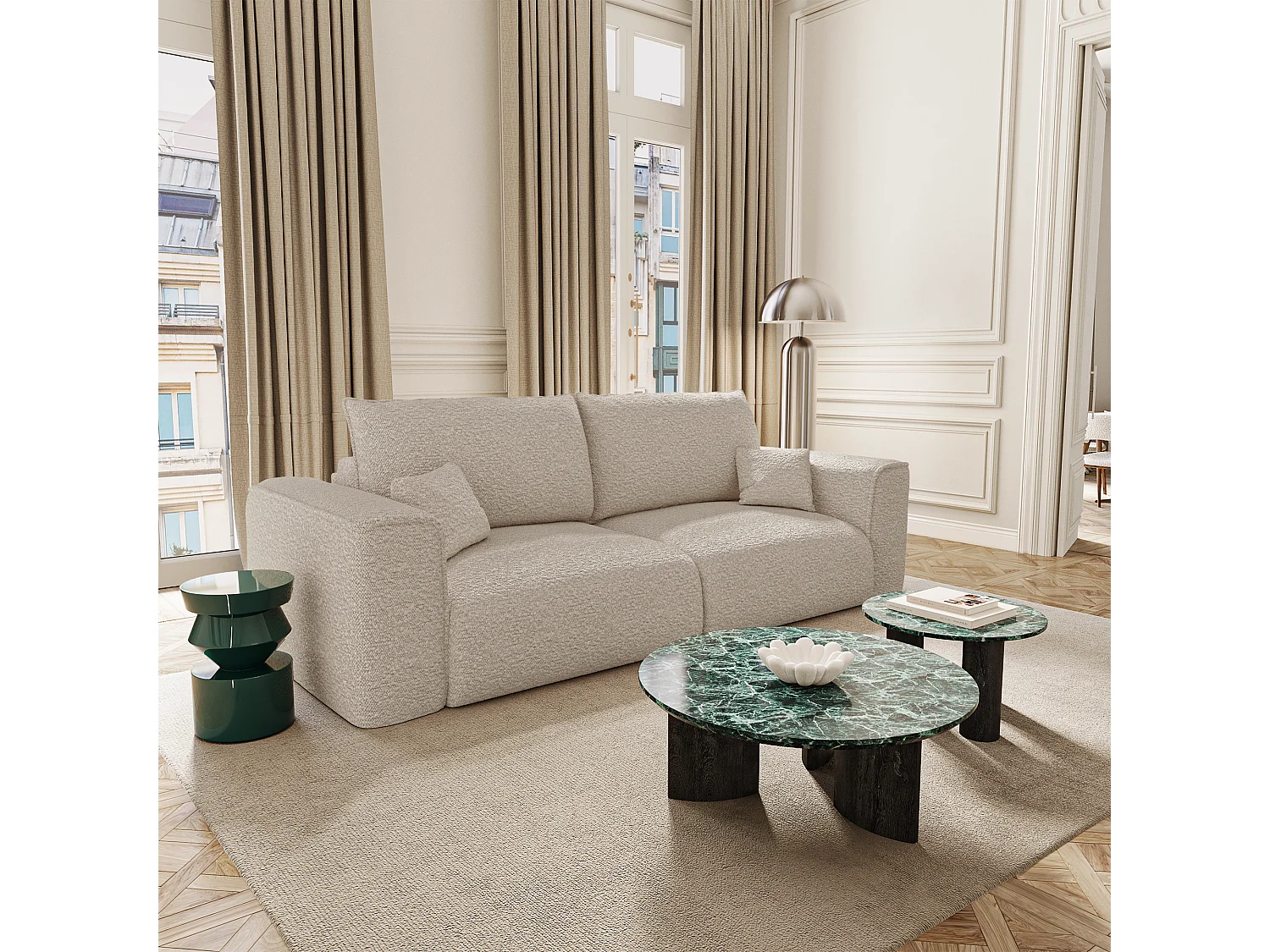 Canapé convertible avec coffre COMO en Tissu bouclette