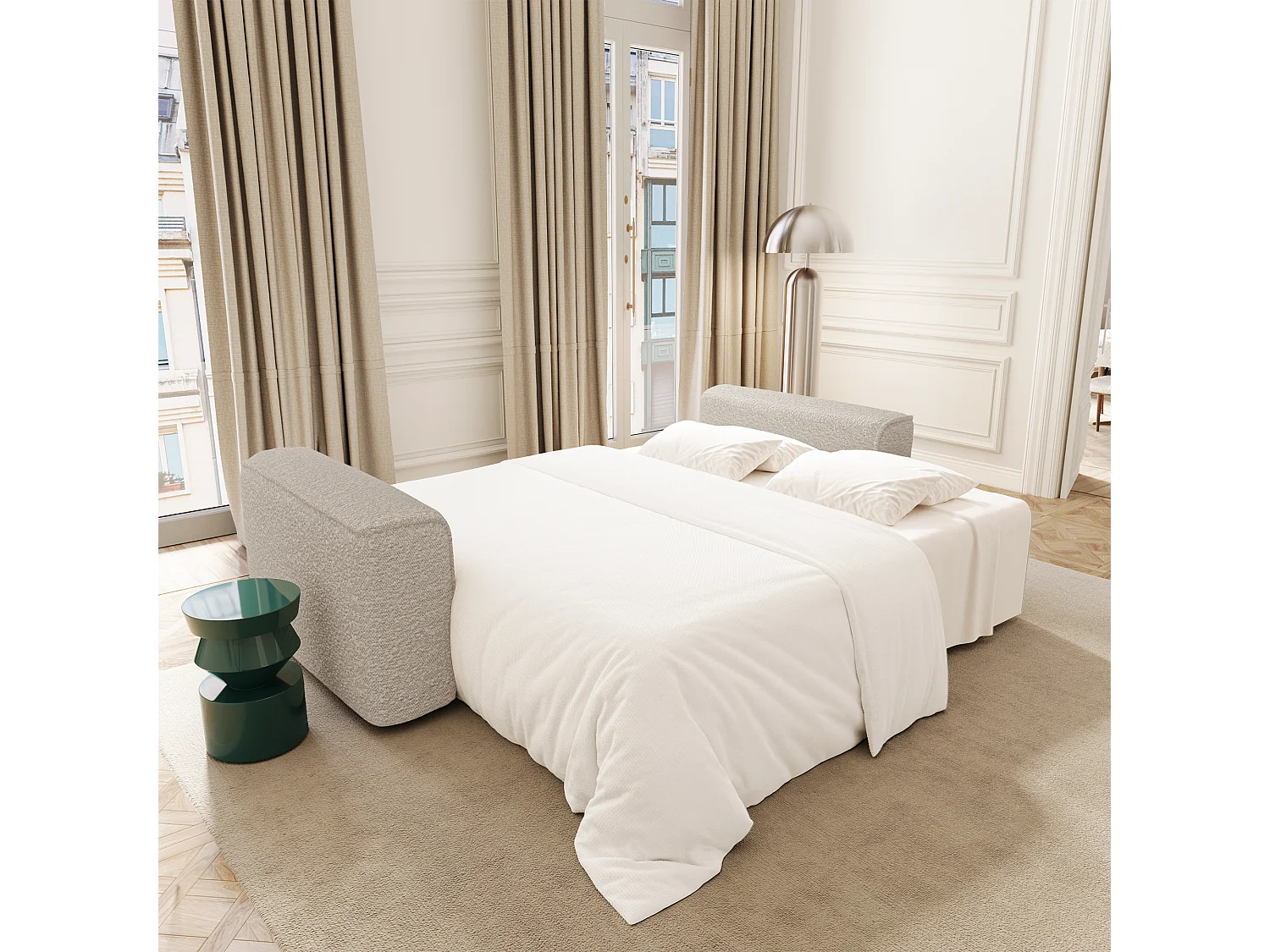 Canapé convertible avec coffre COMO en Tissu bouclette