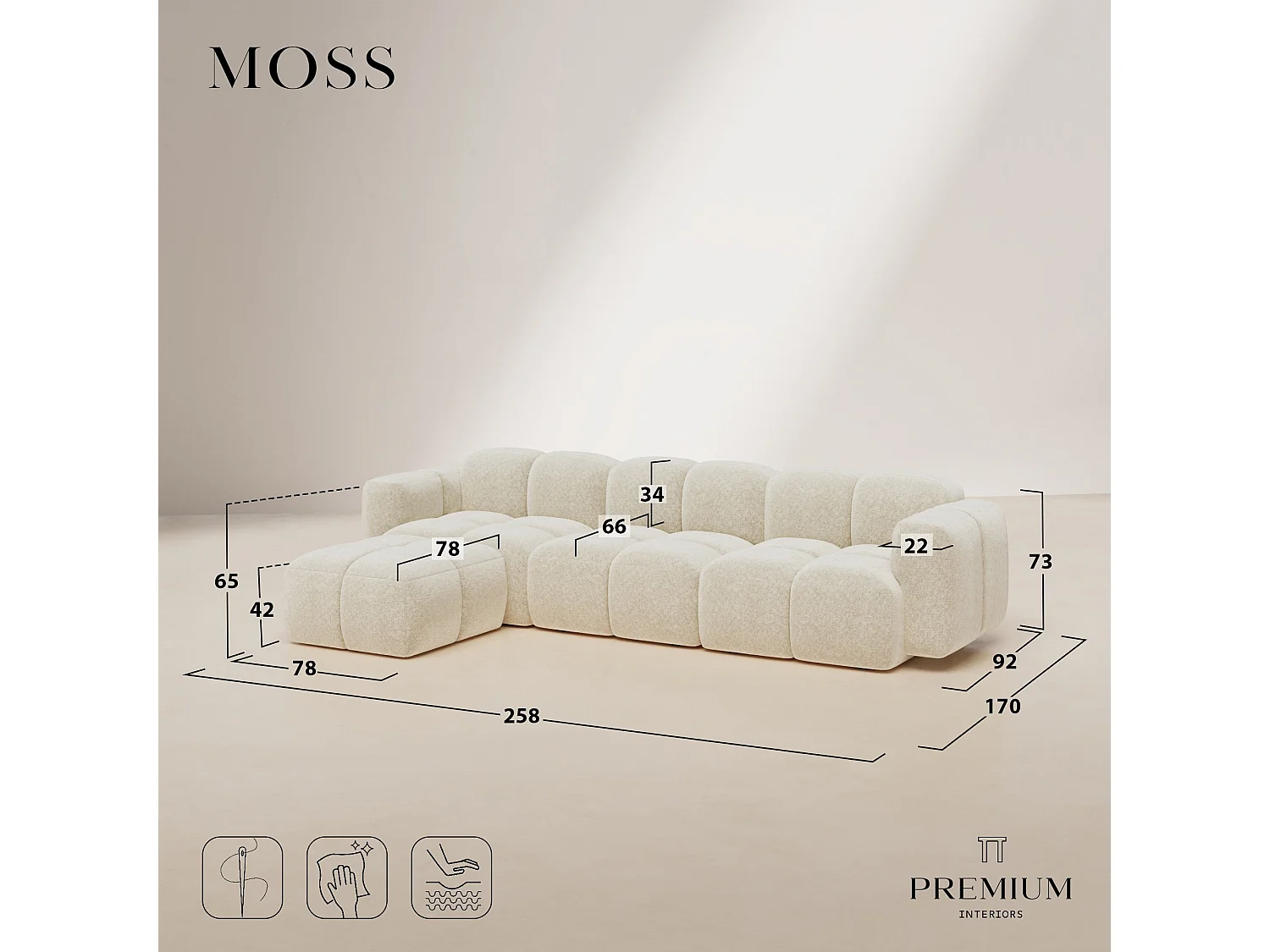 Canapé modulable 5-6 places MOSS en Velours texturé Vert vintage