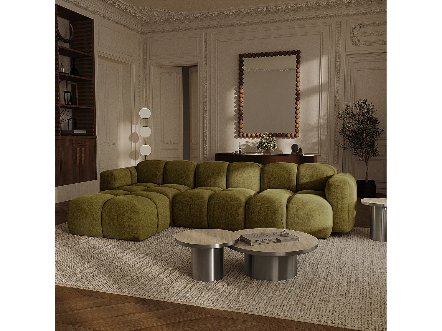 Canapé modulable 5-6 places MOSS en Velours texturé Vert vintage