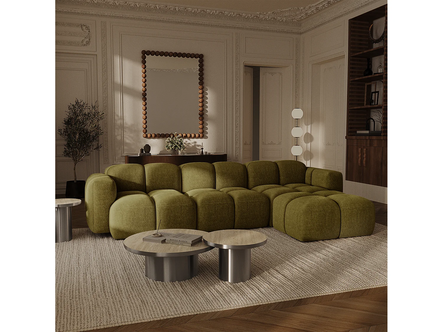 Canapé modulable 5-6 places MOSS en Velours texturé Vert vintage