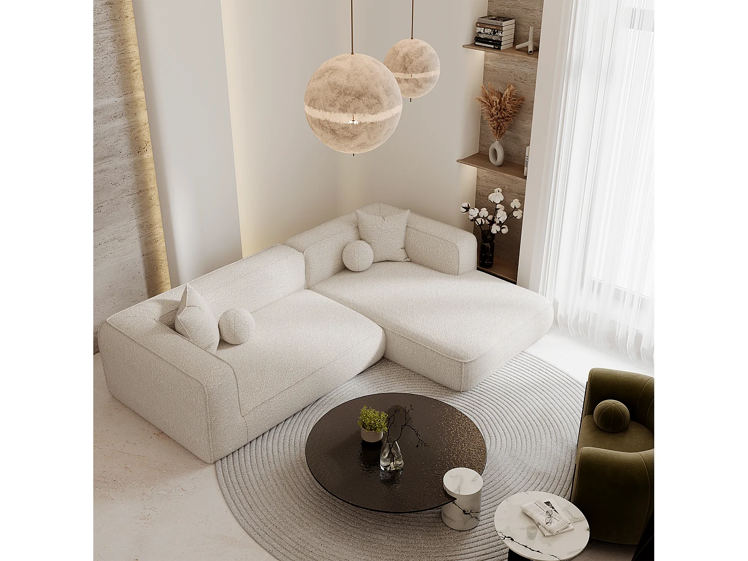 Canapé d'angle droit SOFIA en Bouclette