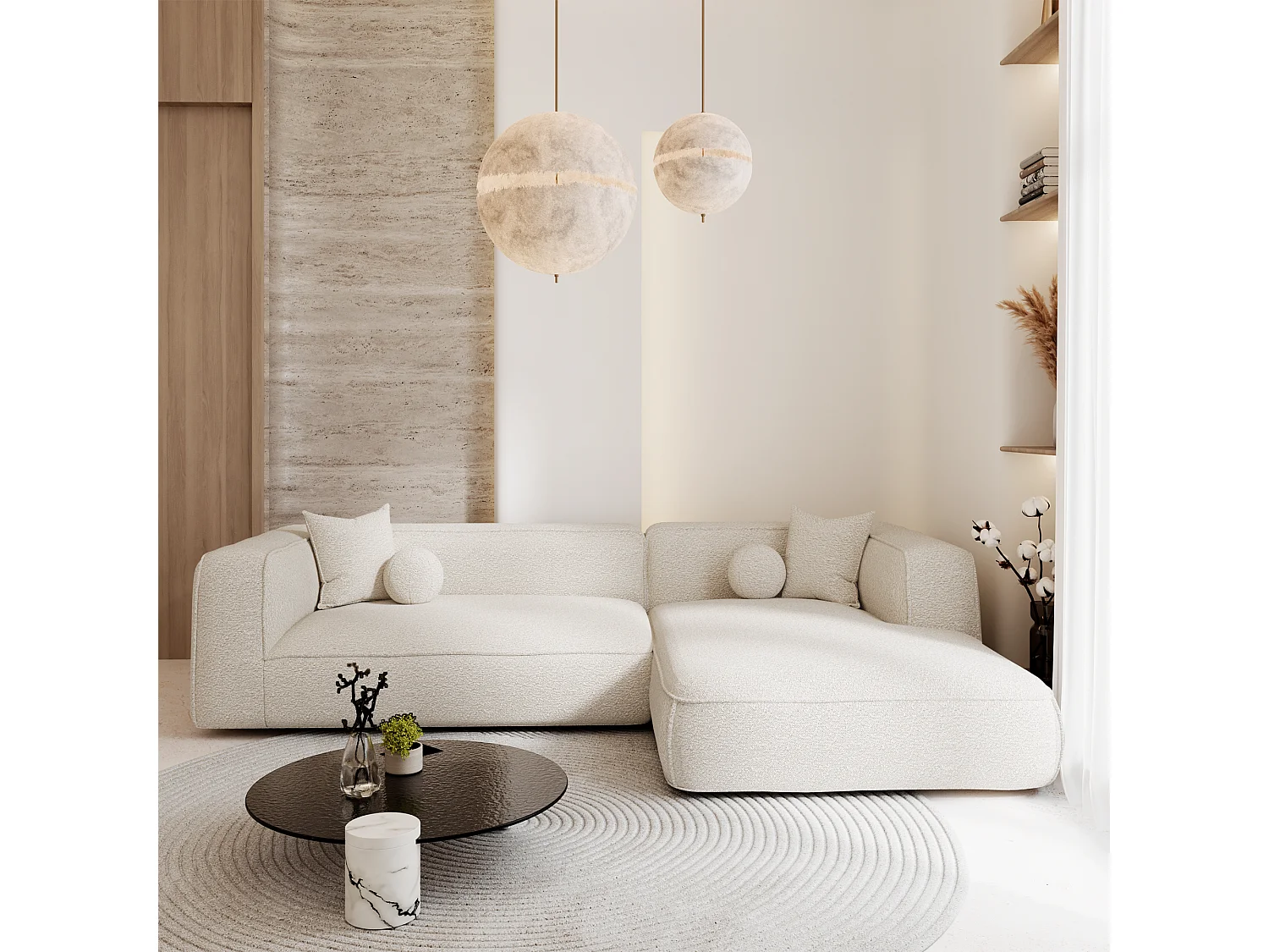 Canapé d'angle droit SOFIA en Bouclette