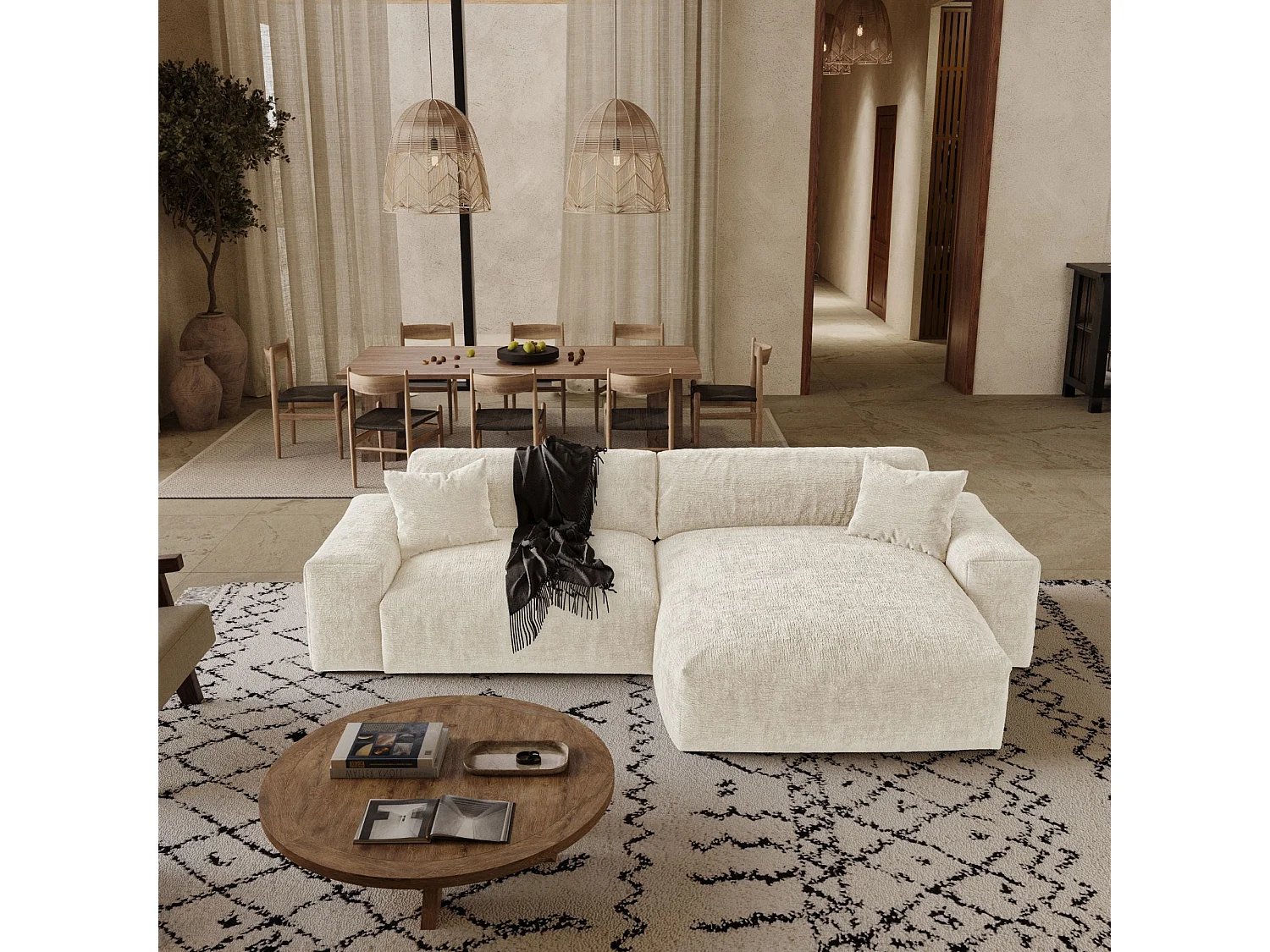 Canapé d'angle droit CHEER en Velours gaufré