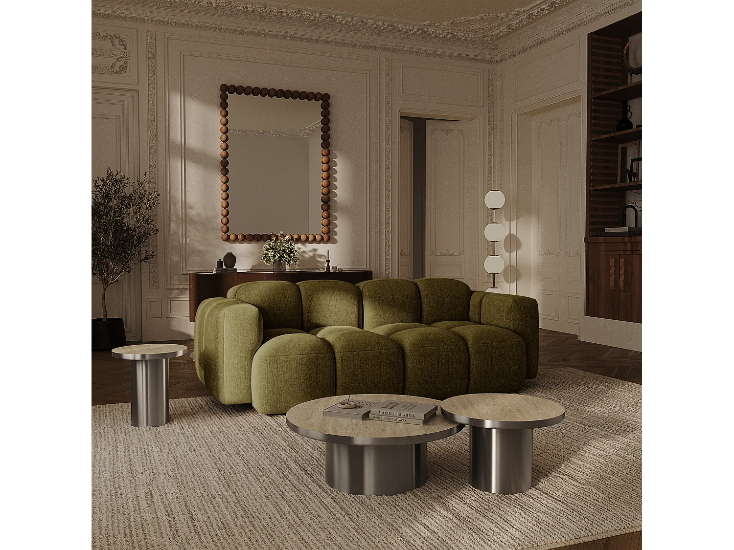 Canapé modulable 3 places MOSS en Velours texturé Vert vintage