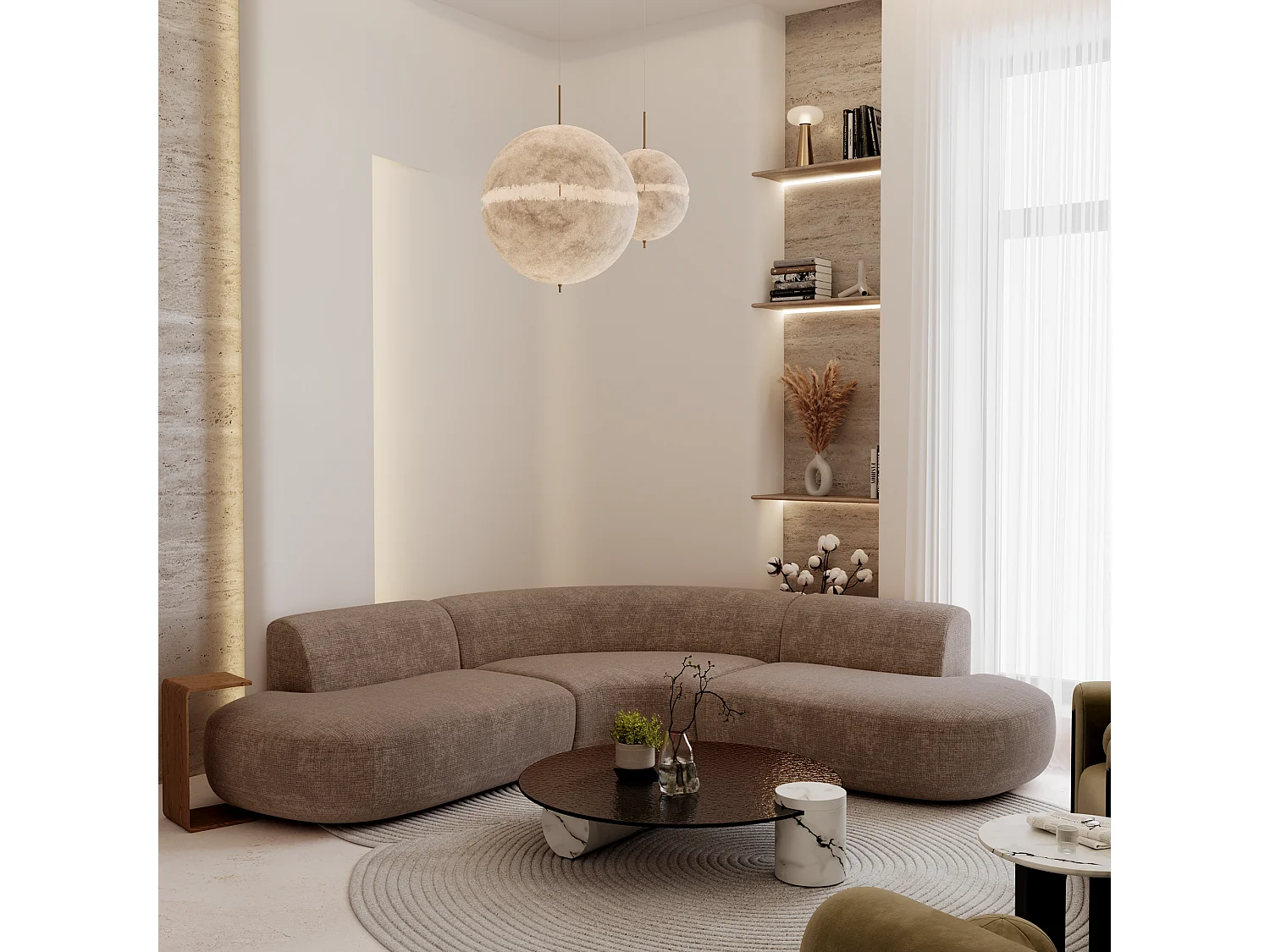 Canapé grand angle WONDER en Velours gaufré