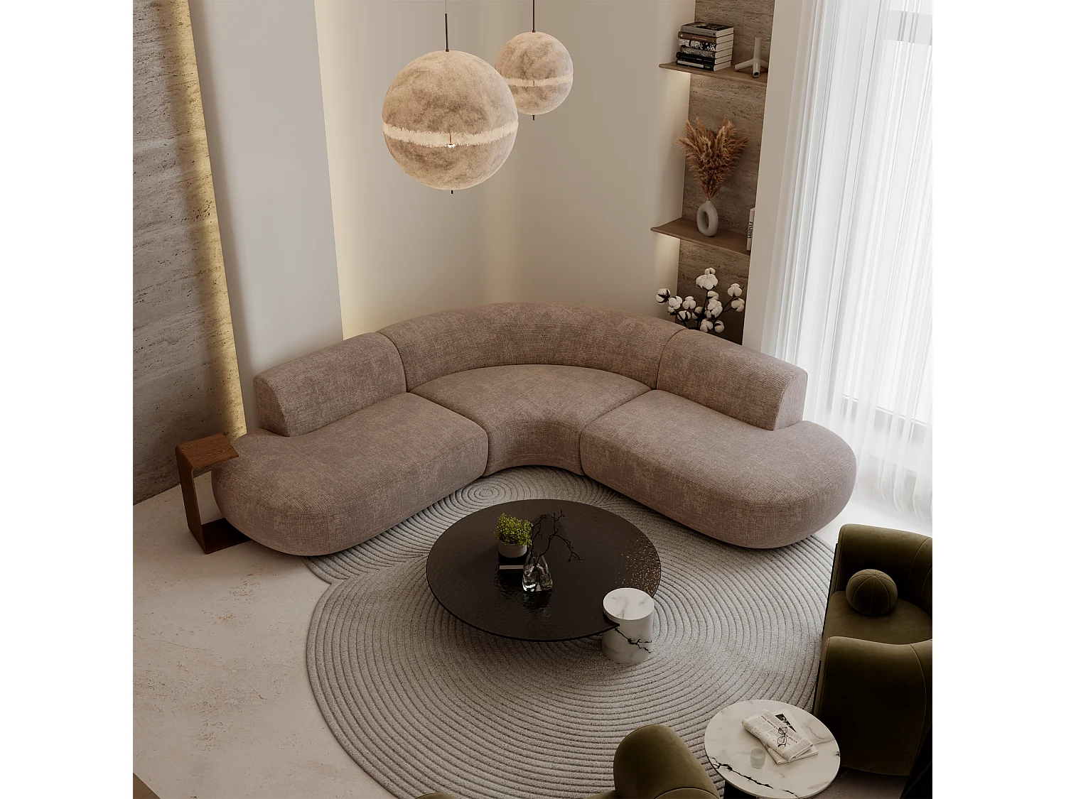 Canapé grand angle WONDER en Velours gaufré