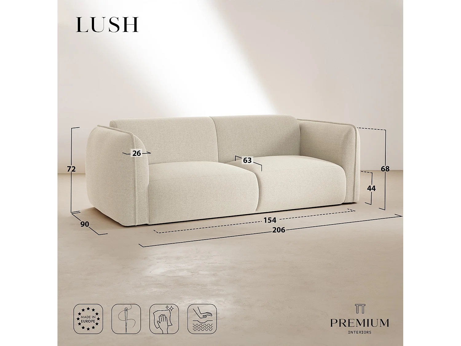 Canapé 3 places LUSH en Tissu tramé toucher doux  Marron glacé