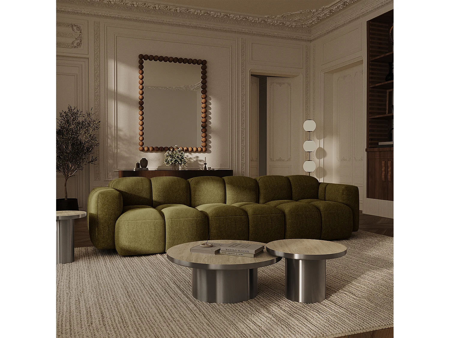 Canapé modulable 4-5 places MOSS en Velours texturé Vert vintage