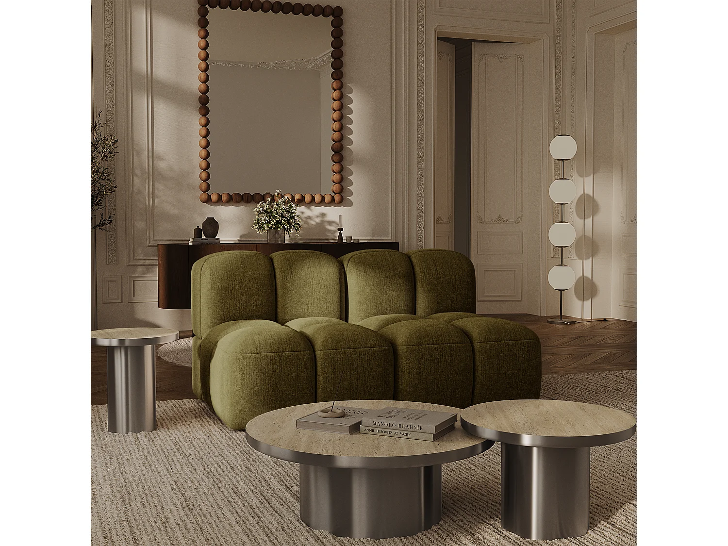 Canapé modulable 3 places  MOSS en Velours texturé Vert vintage