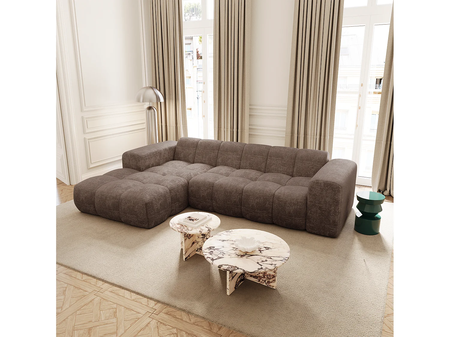 Canapé d'angle gauche BLOOM en Velours gaufré