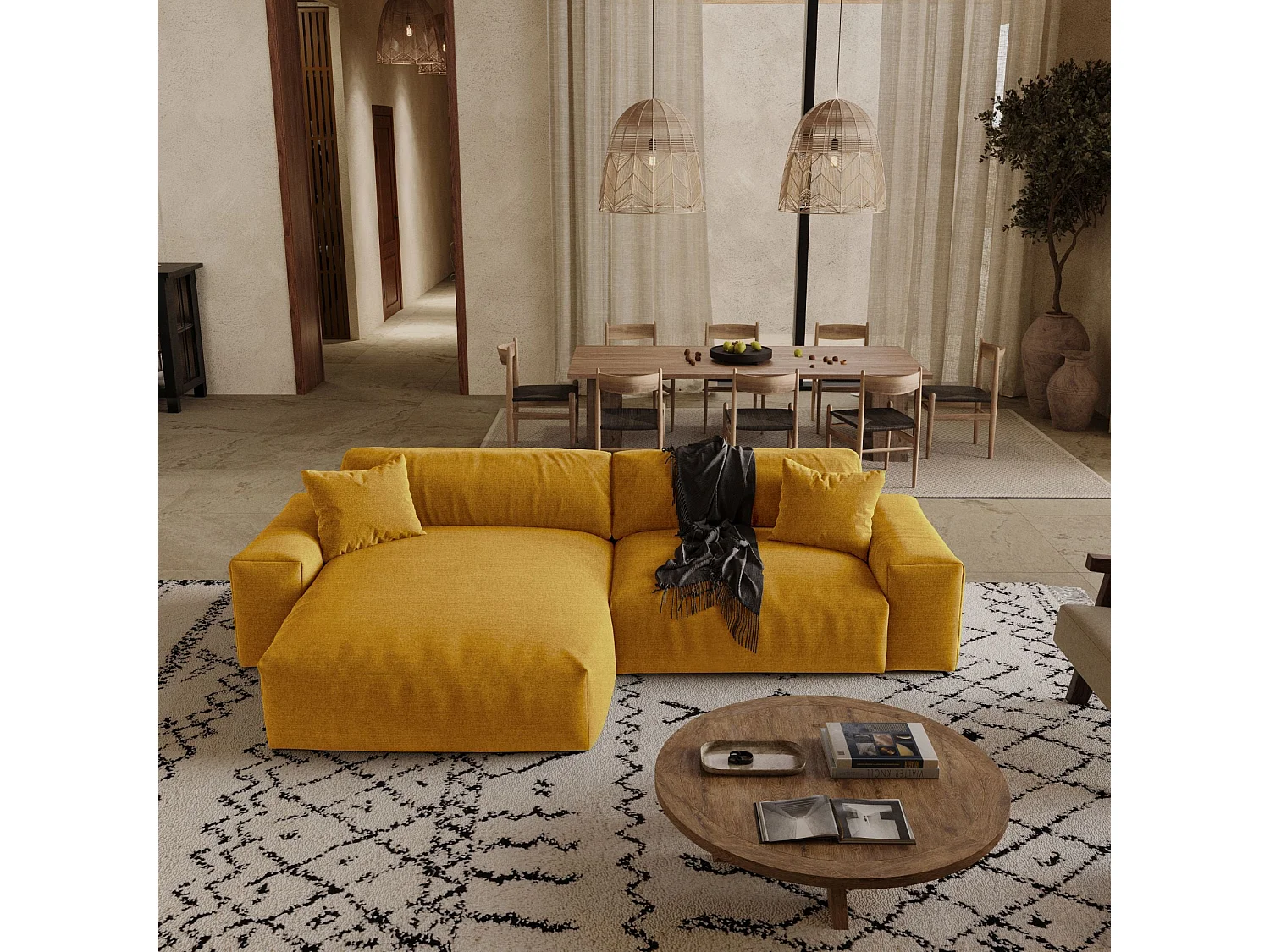 Canapé d'angle gauche CHEER en Tissu tramé toucher doux