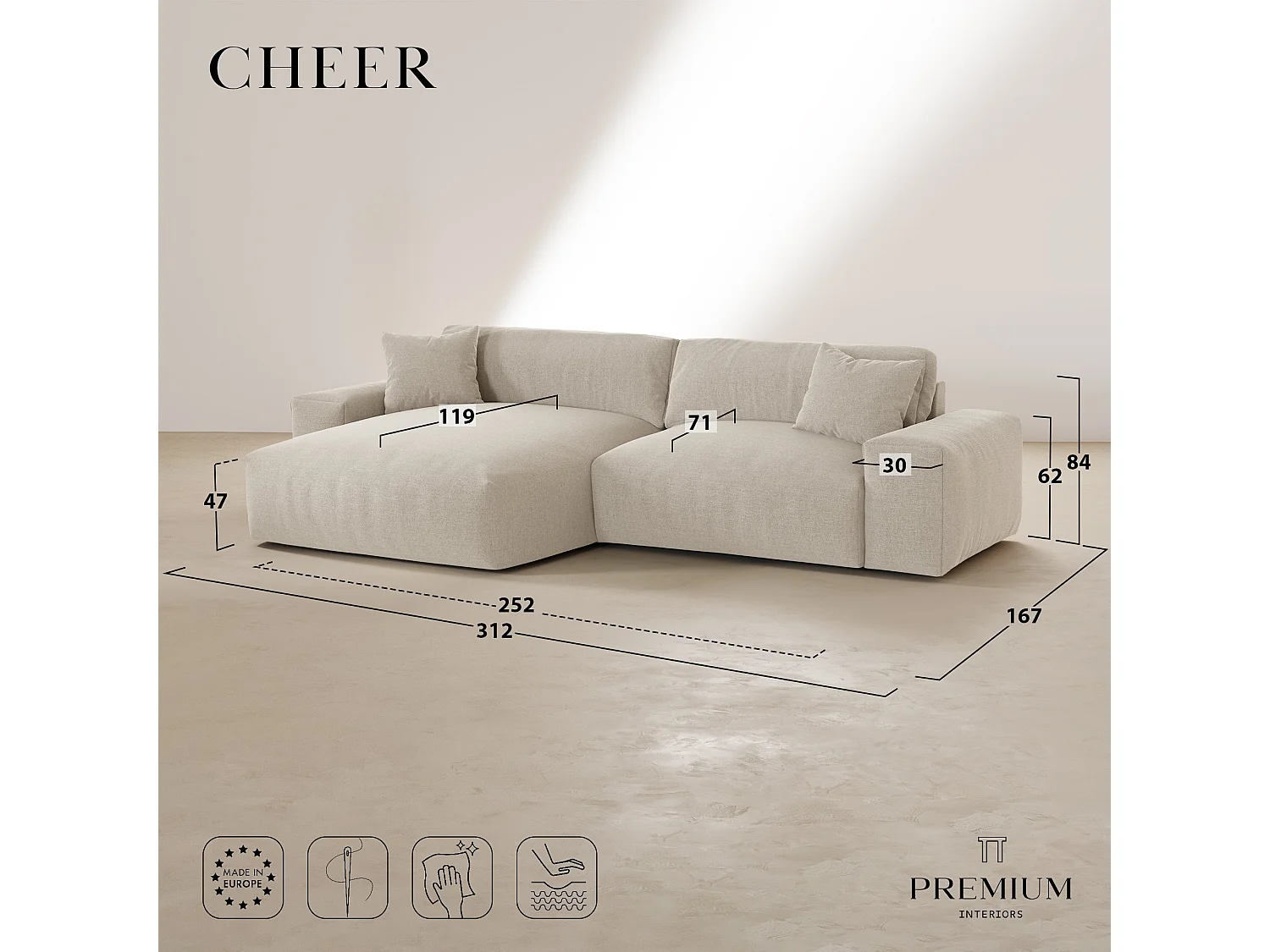 Canapé d'angle gauche CHEER en Tissu tramé toucher doux