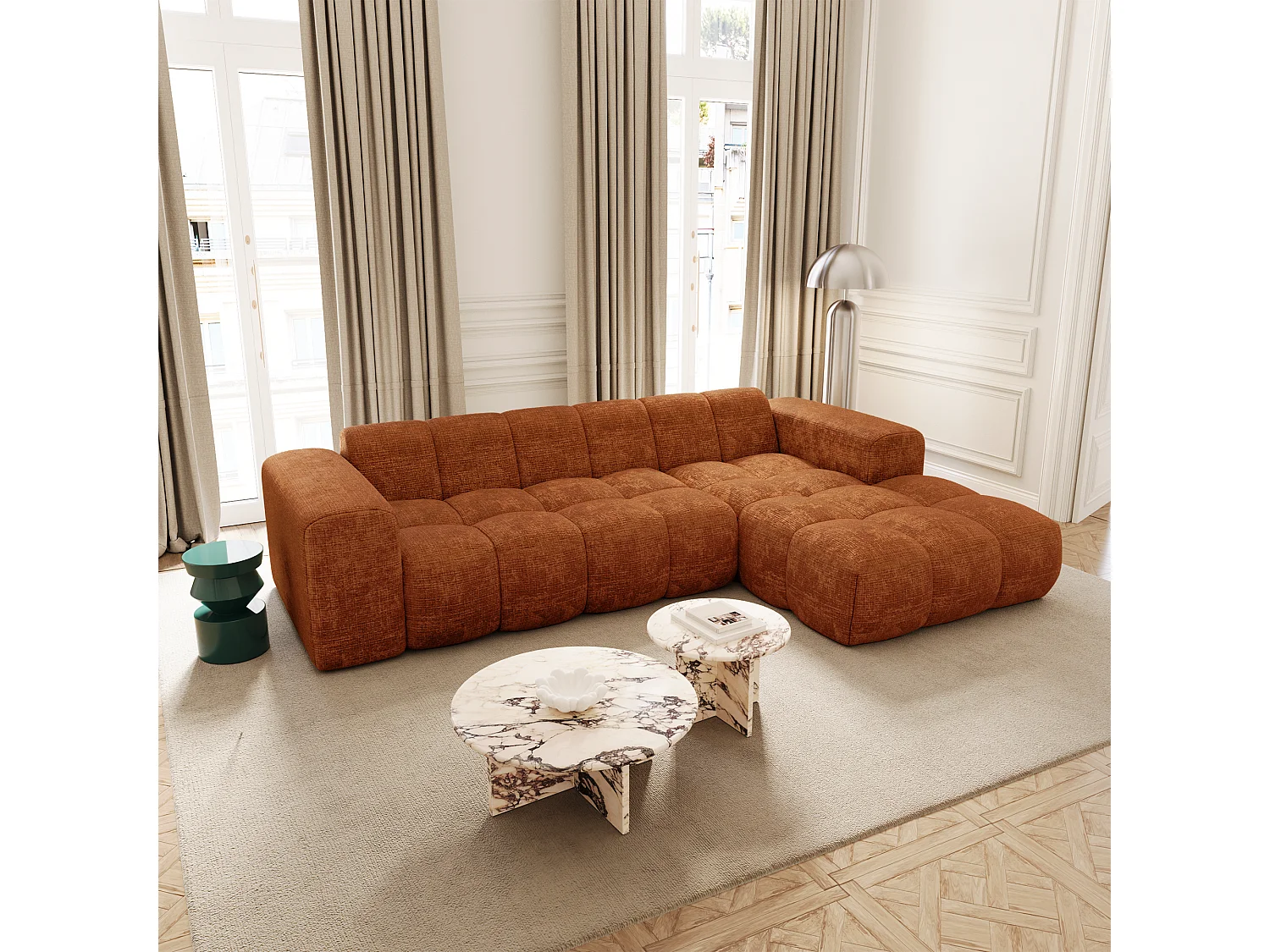 Canapé d'angle droit BLOOM en Velours gaufré