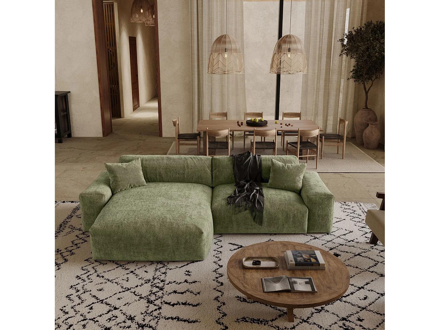 Canapé d'angle gauche CHEER en Velours gaufré