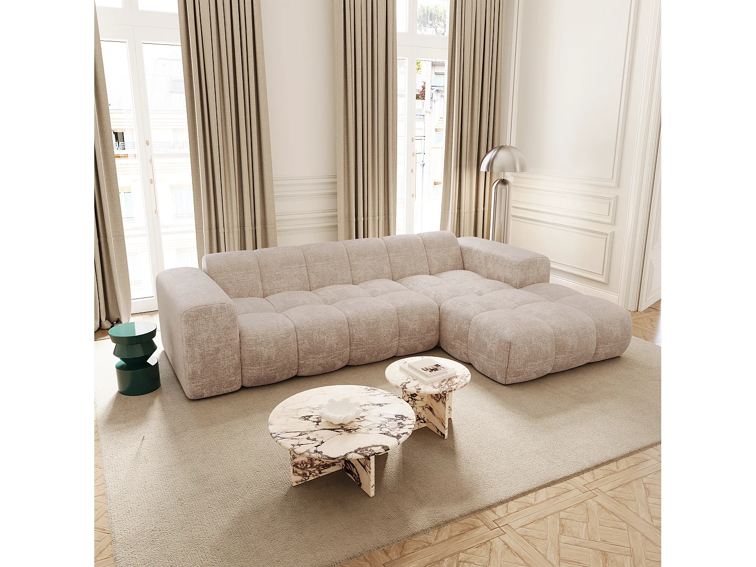 Canapé d'angle droit BLOOM en Velours gaufré