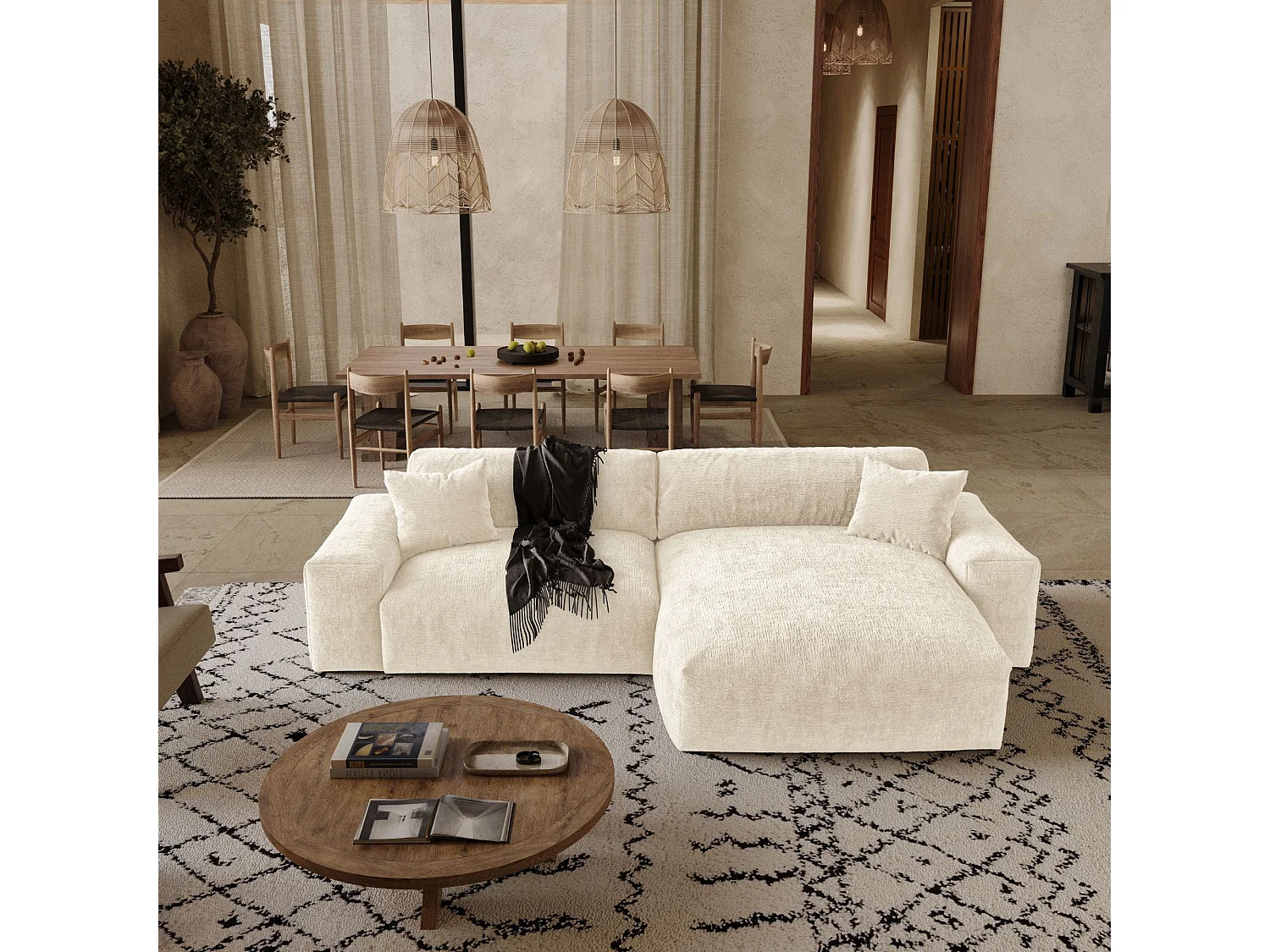 Canapé d'angle droit CHEER en Velours gaufré