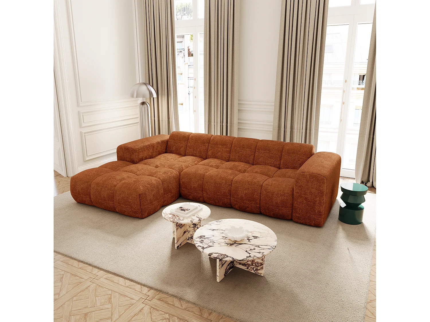 Canapé d'angle gauche BLOOM en Velours gaufré