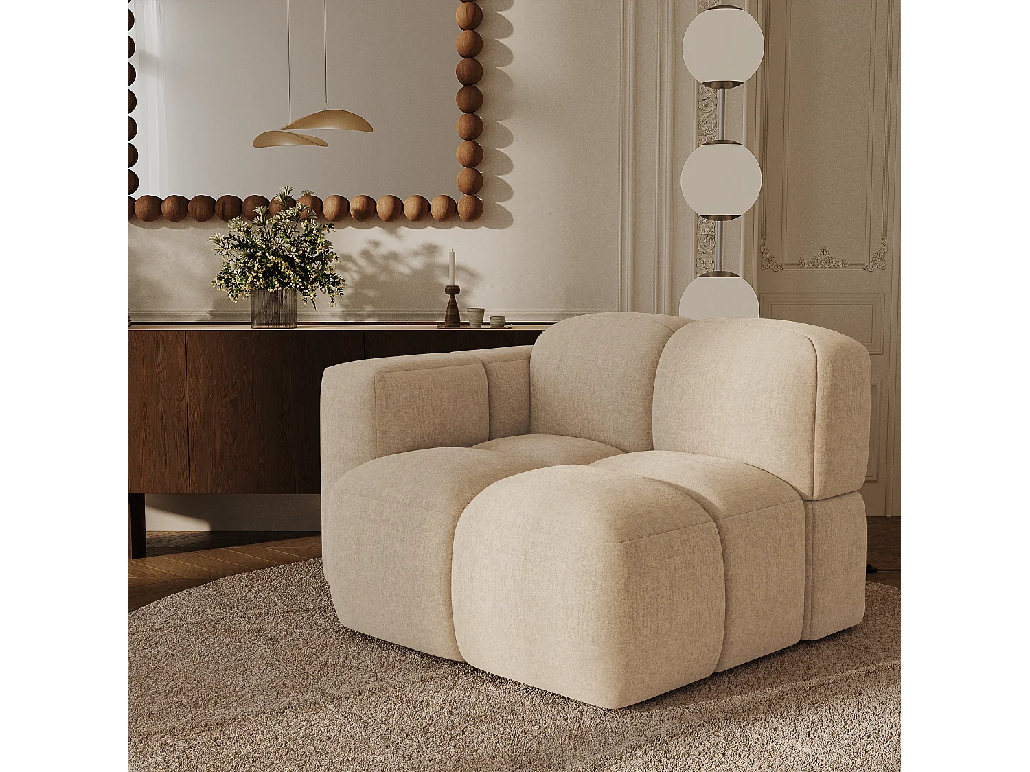 Module d'angle gauche  MOSS en Velours texturé Beige