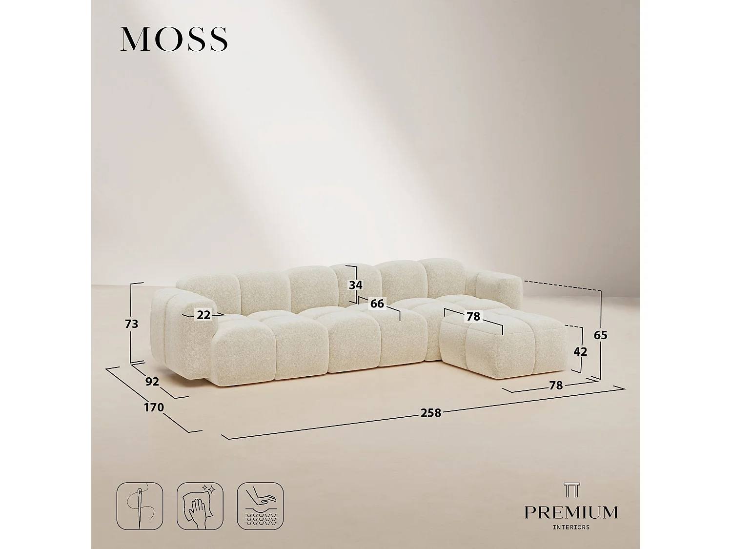 Canapé modulable 4-5 places MOSS en Velours texturé Beige