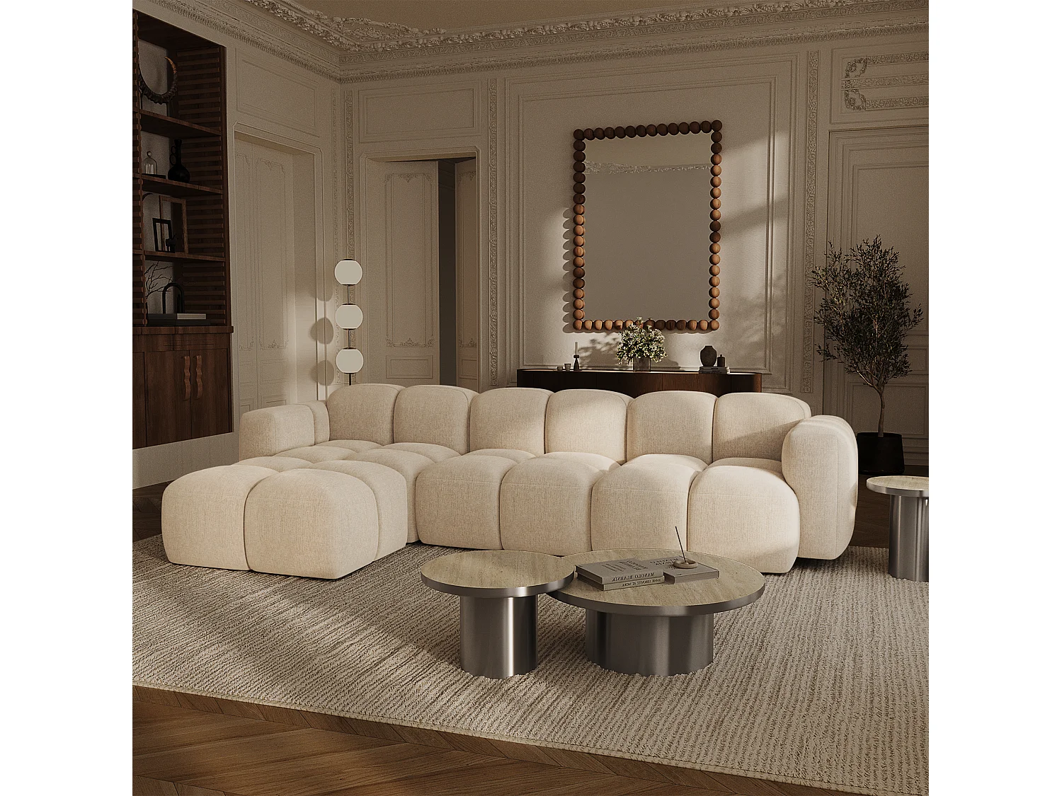 Canapé modulable 4-5 places MOSS en Velours texturé Beige