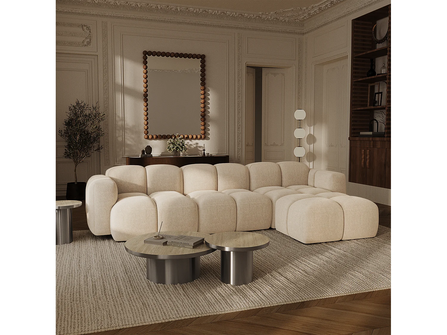 Canapé modulable 4-5 places MOSS en Velours texturé Beige