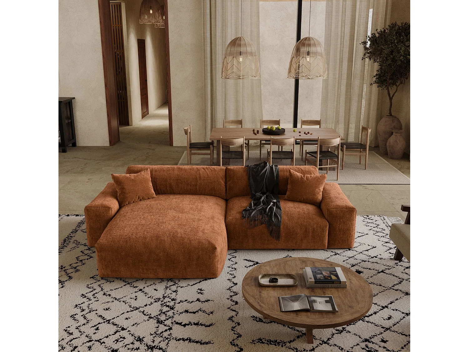 Canapé d'angle gauche CHEER en Velours gaufré