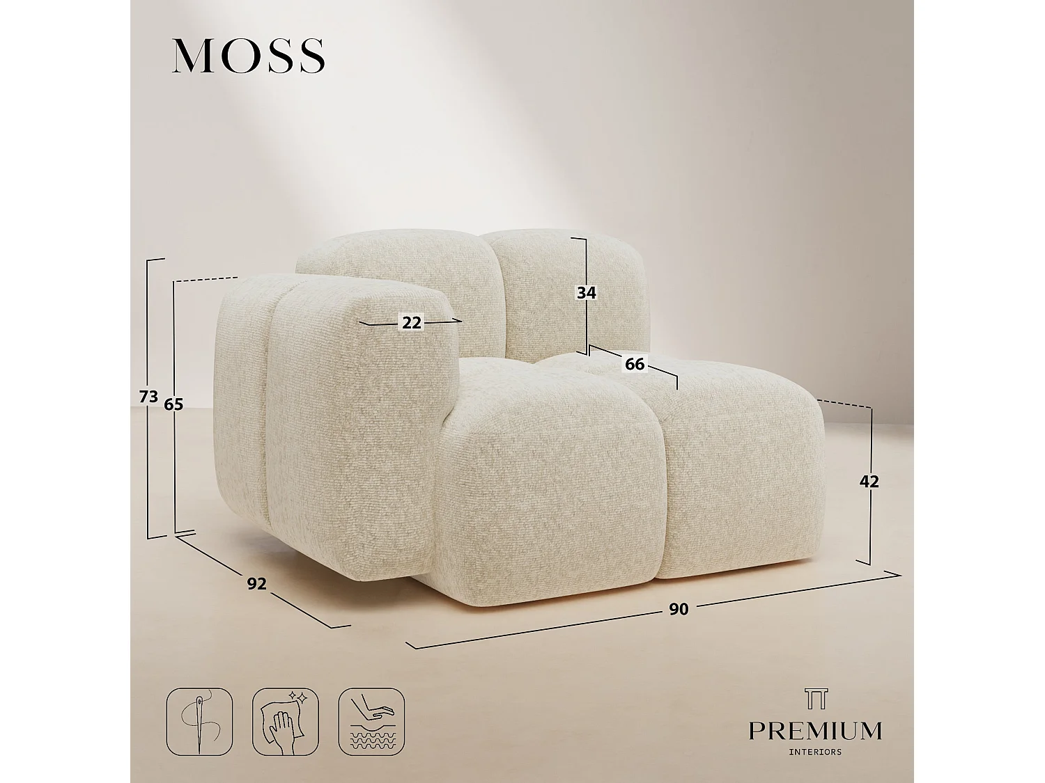 Module d'angle gauche  MOSS en Velours texturé Vert vintage