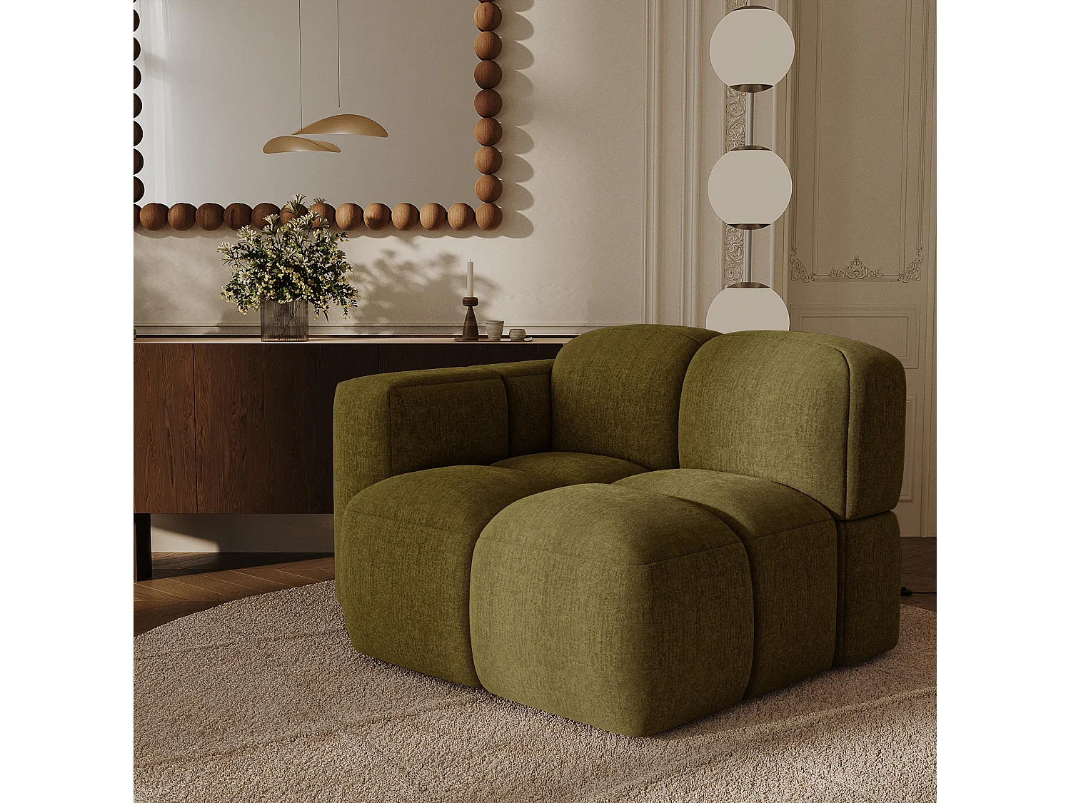 Module d'angle gauche  MOSS en Velours texturé Vert vintage