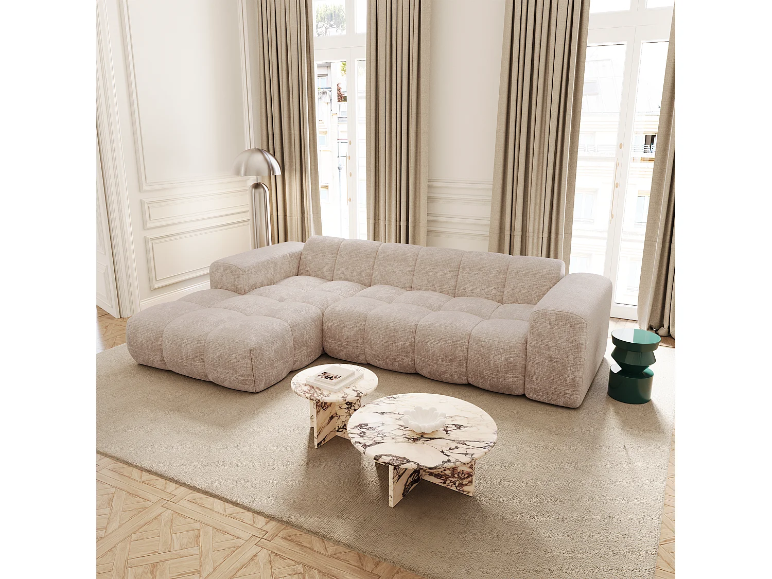 Canapé d'angle gauche BLOOM en Velours gaufré