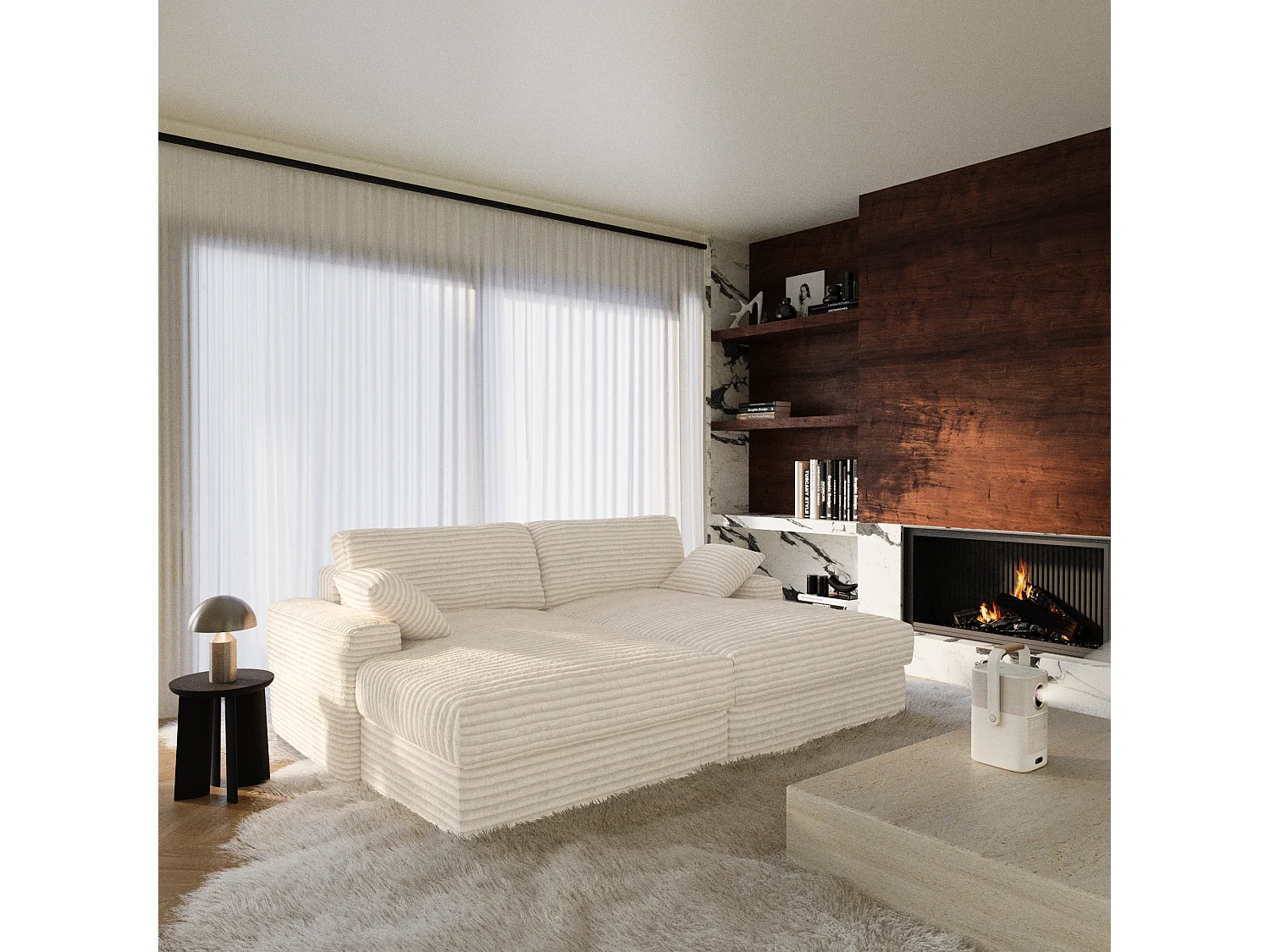 Canapé PLUM en Velours côtelé XXL Crème