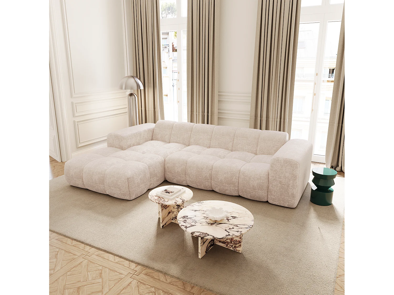 Canapé d'angle gauche BLOOM en Velours gaufré