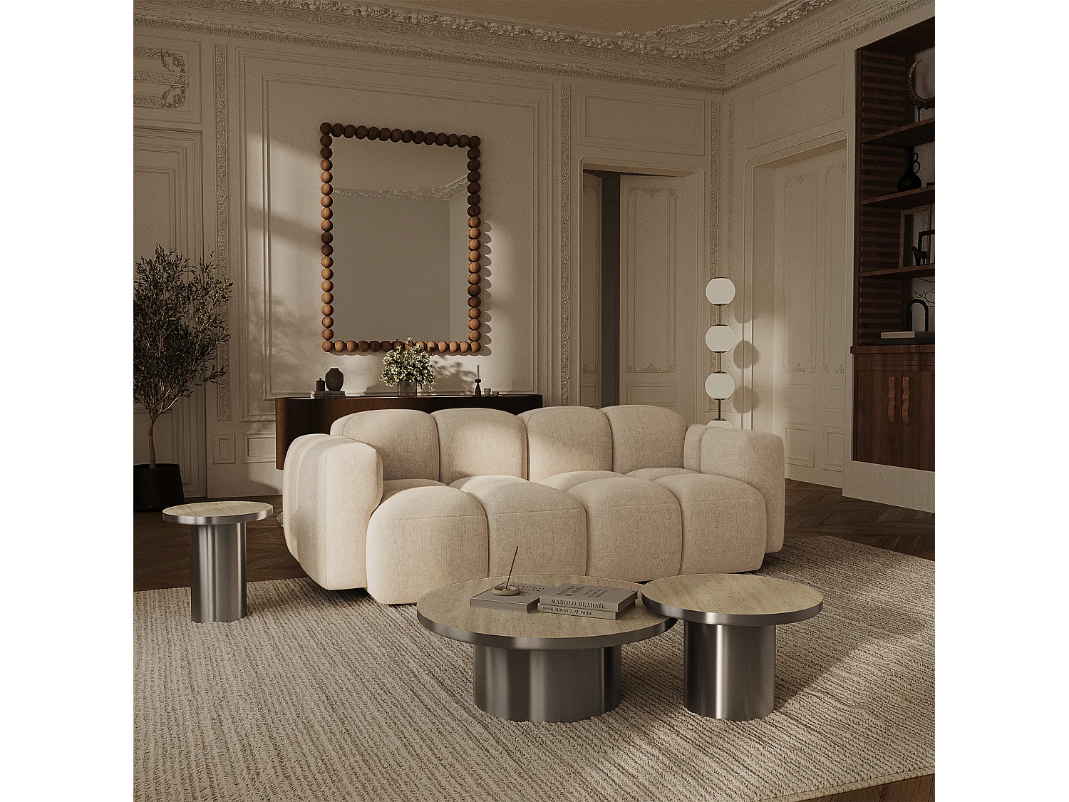 Canapé modulable 3 places MOSS en Velours texturé Beige