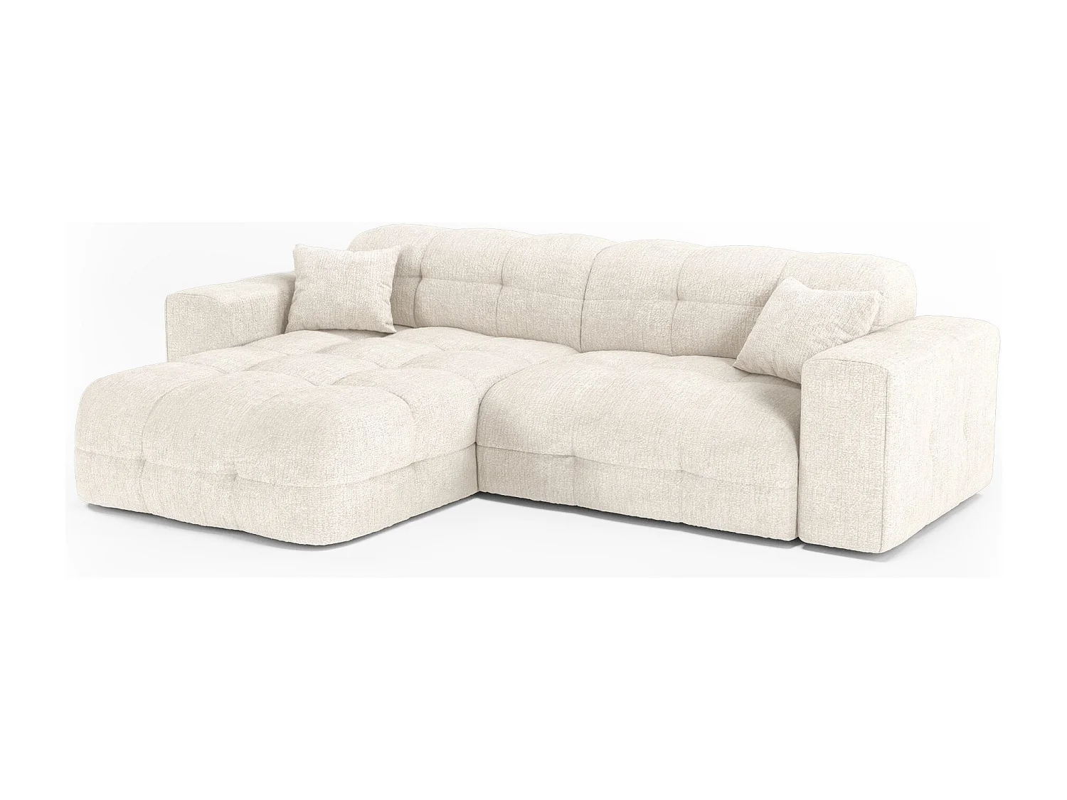 Canapé angle gauche COCOON en Velours gaufré Crème