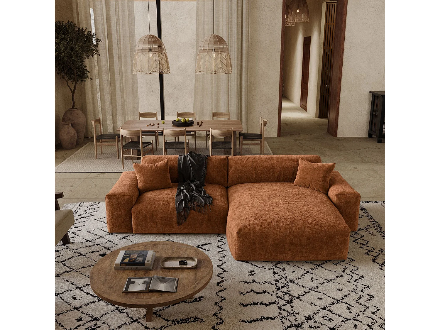 Canapé d'angle droit CHEER en Velours gaufré