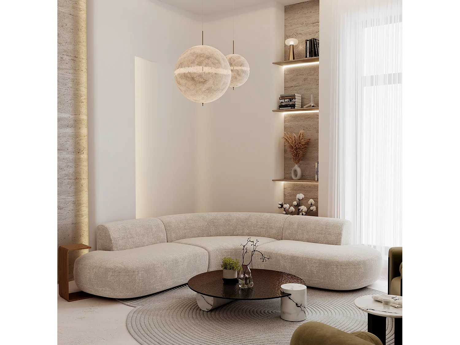 Canapé grand angle WONDER en Velours gaufré