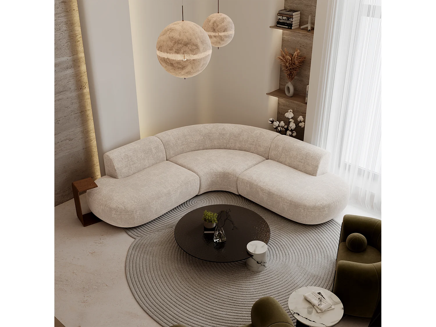 Canapé grand angle WONDER en Velours gaufré