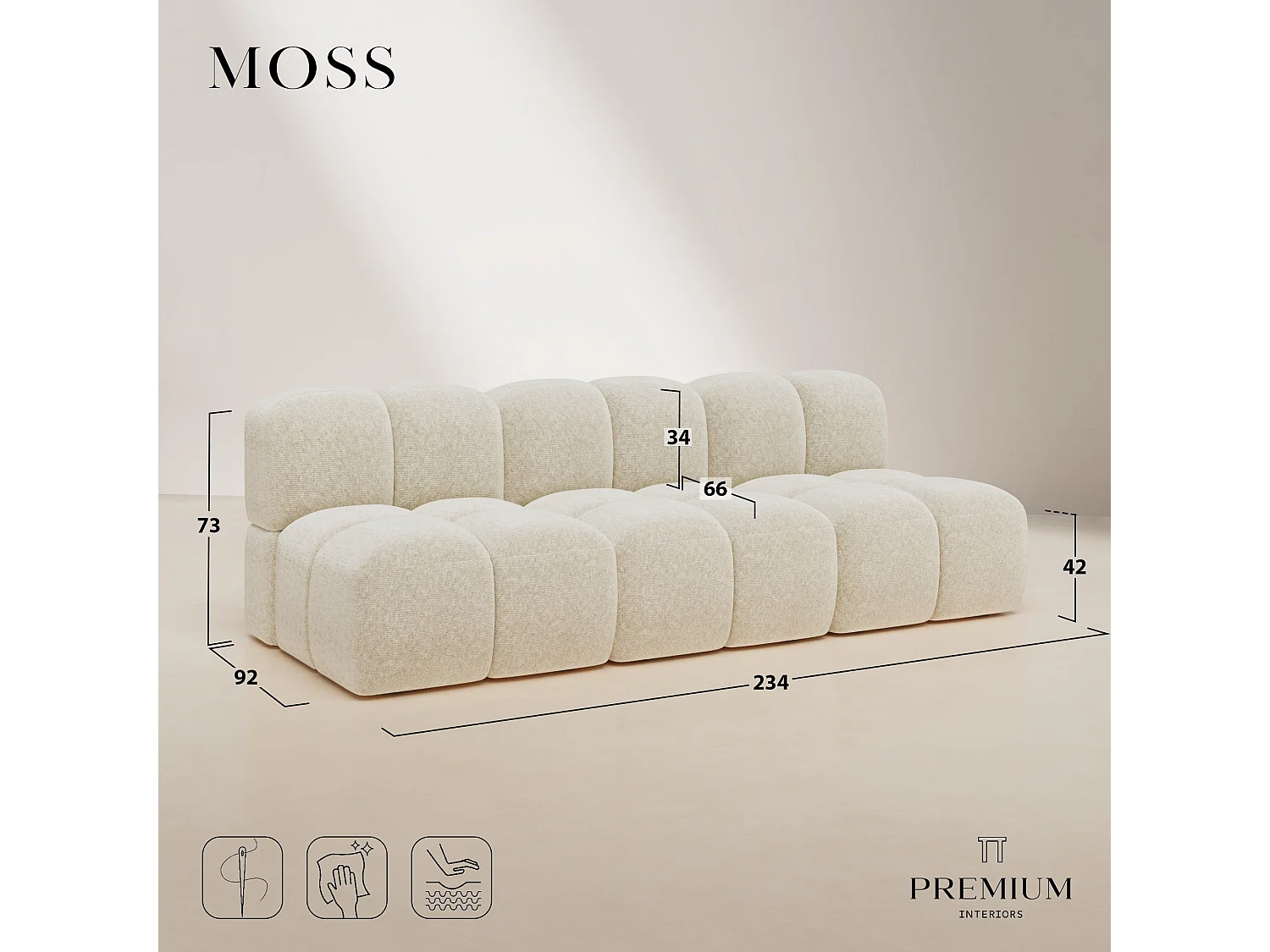 Canapé modulable 4-5 places MOSS en Velours texturé Vert vintage