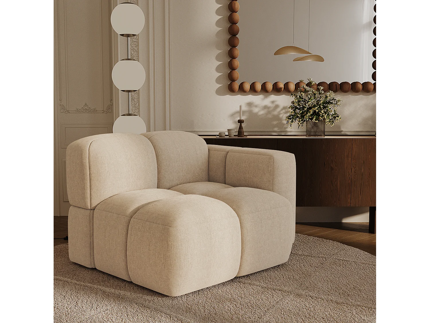 Module d'angle droit MOSS en Velours texturé Beige