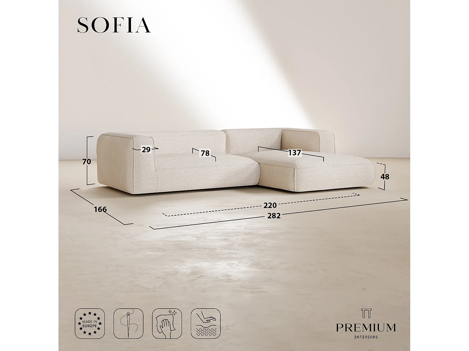 Canapé d'angle droit SOFIA en Tissu tramé