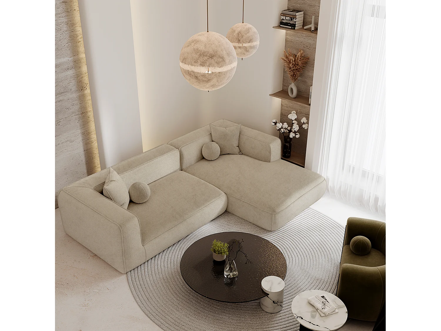 Canapé d'angle droit SOFIA en Tissu tramé