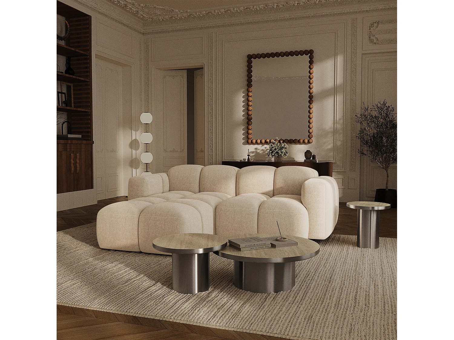 Canapé modulable 4 places MOSS en Velours texturé Beige