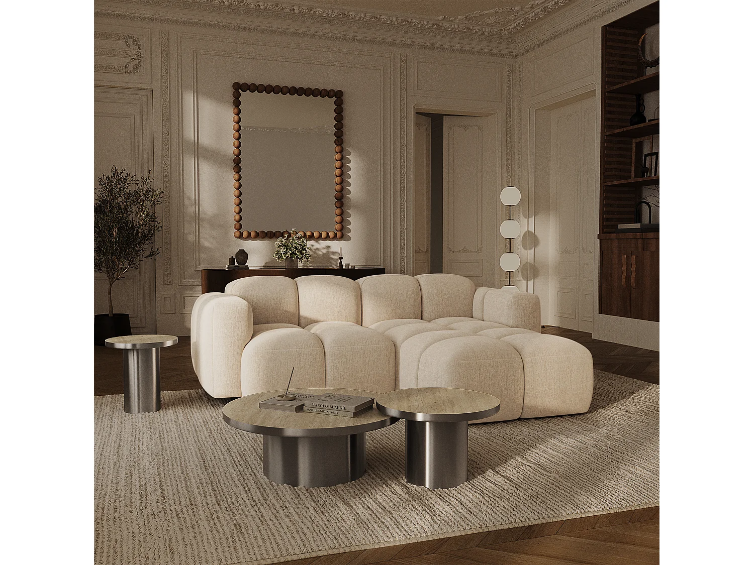 Canapé modulable 4 places MOSS en Velours texturé Beige