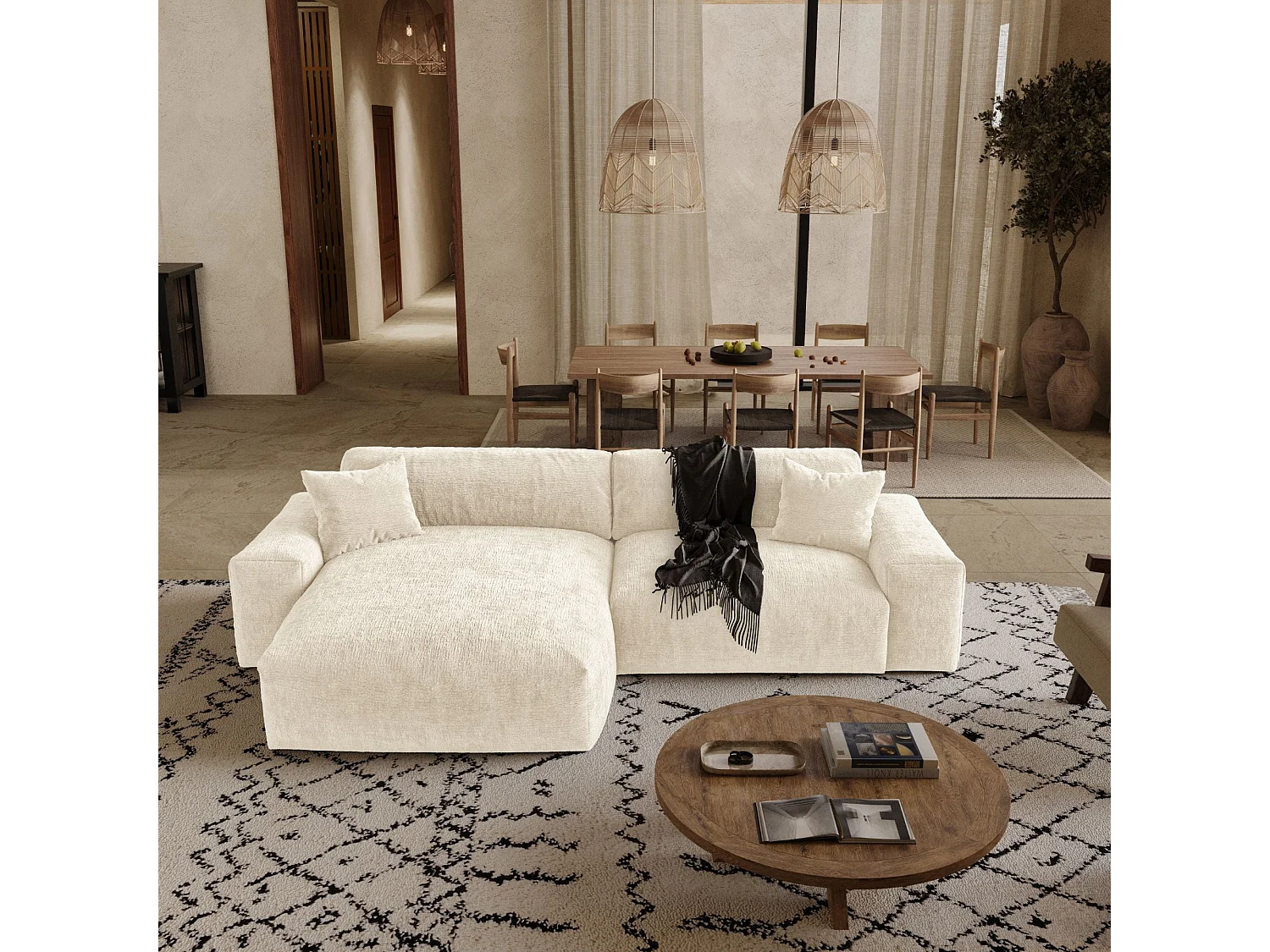 Canapé d'angle gauche CHEER en Velours gaufré