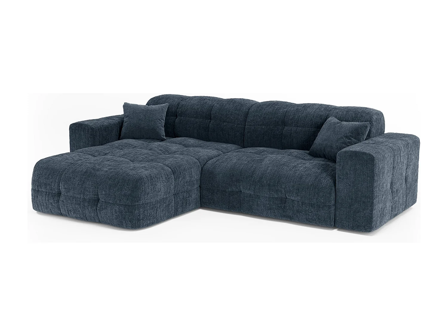 Canapé angle gauche COCOON en Velours gaufré Bleu minéral